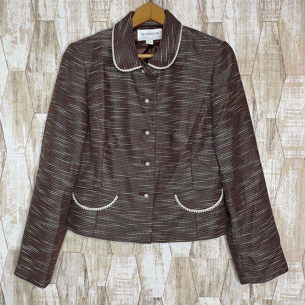 Liz Claiborne 10 Blazer Jacket Women Peter Pan Collar Preppy Classic Office Y2K - Picture 2 of 9
